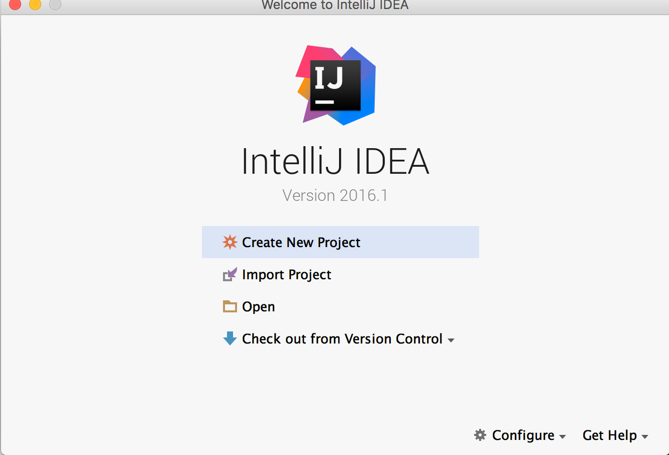 IntelliJ IDEAの起動画面